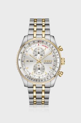 Skytraveller Pro two-tone watch with sapphire crystal, Silver tone