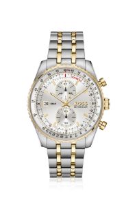 Skytraveller Pro two-tone watch with sapphire crystal, Silver tone