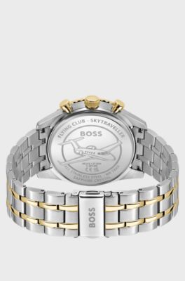 Skytraveller Pro two-tone watch with sapphire crystal, Silver tone