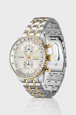 Skytraveller Pro two-tone watch with sapphire crystal, Silver tone