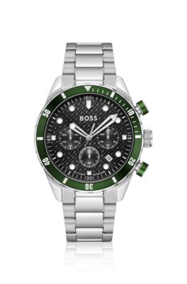 BOSS Chronomatix stainless-steel watch with monogram-textured dial, Silver tone