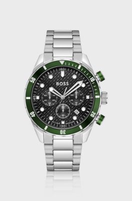 BOSS Chronomatix stainless-steel watch with monogram-textured dial, Silver tone