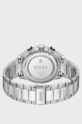 BOSS Chronomatix stainless-steel watch with monogram-textured dial, Silver tone