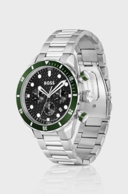 BOSS Chronomatix stainless-steel watch with monogram-textured dial, Silver tone