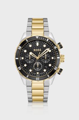 BOSS Chronomatix two-tone watch with monogram-textured dial, Silver tone