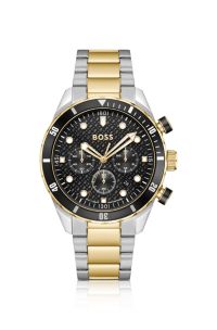 BOSS Chronomatix two-tone watch with monogram-textured dial, Silver tone