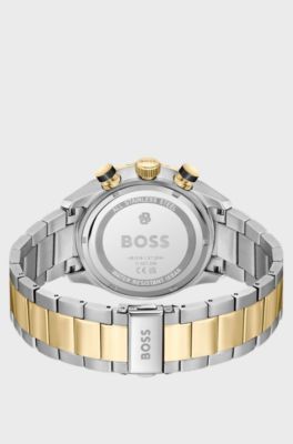 BOSS Chronomatix two-tone watch with monogram-textured dial, Silver tone