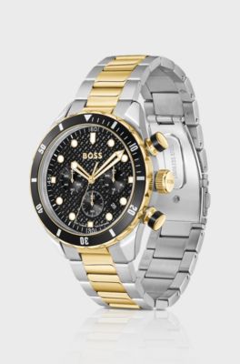 BOSS Chronomatix two-tone watch with monogram-textured dial, Silver tone