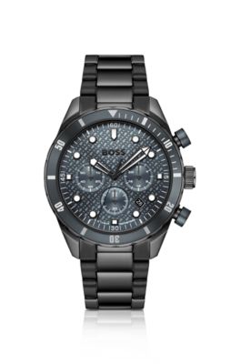BOSS Chronomatix black-plated watch with monogram-textured dial, Black
