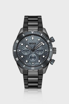 BOSS Chronomatix black-plated watch with monogram-textured dial, Black