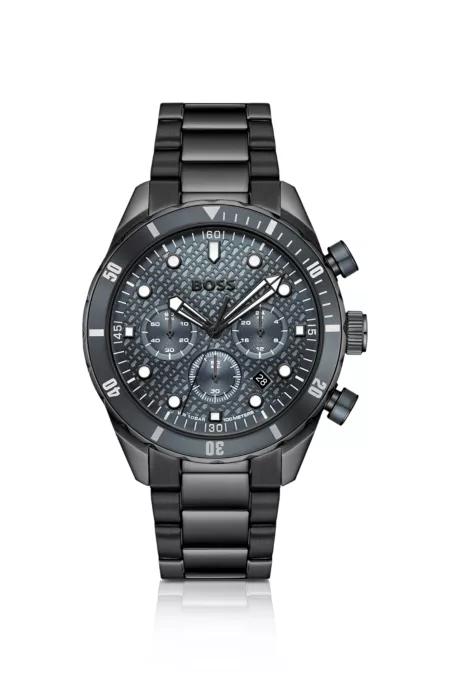 BOSS Chronomatix black-plated watch with monogram-textured dial