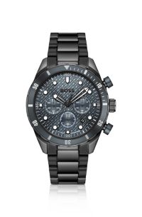 BOSS Chronomatix black-plated watch with monogram-textured dial, Black