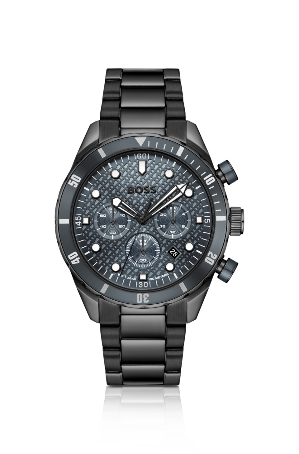 Chronomatix black-plated watch with monogram-textured dial