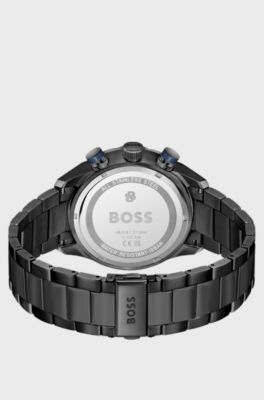 BOSS Chronomatix black-plated watch with monogram-textured dial, Black