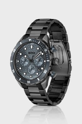 BOSS Chronomatix black-plated watch with monogram-textured dial, Black