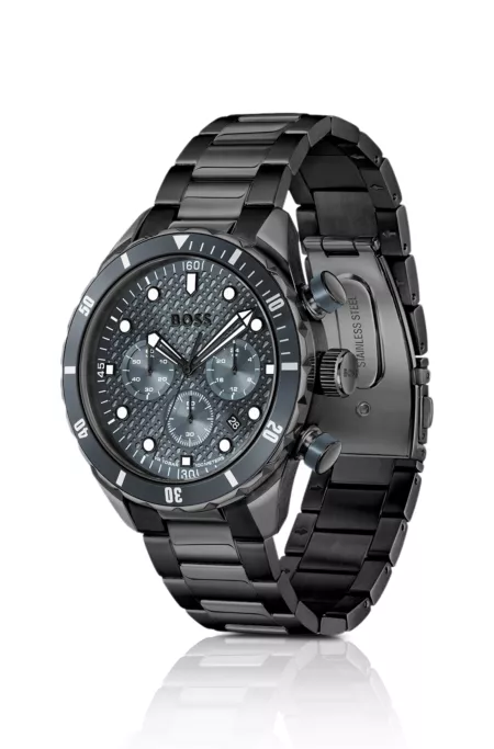 BOSS Chronomatix black-plated watch with monogram-textured dial