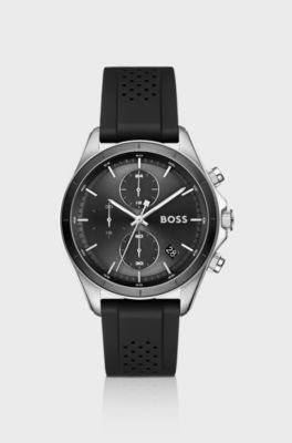 BOSSLETIC stainless-steel watch with perforated silicone strap, Black