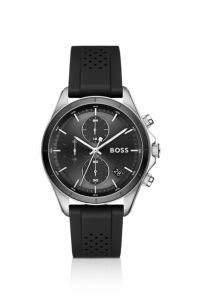 BOSSLETIC stainless-steel watch with perforated silicone strap, Black