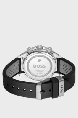 BOSSLETIC stainless-steel watch with perforated silicone strap, Black