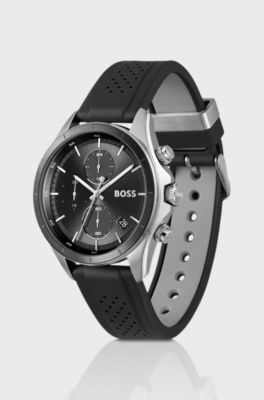 BOSSLETIC stainless-steel watch with perforated silicone strap, Black