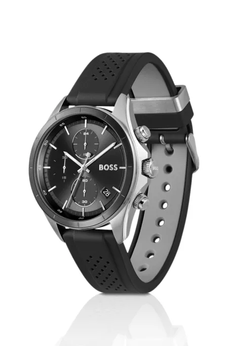 BOSSLETIC stainless-steel watch with perforated silicone strap