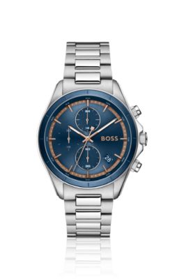 BOSSLETIC stainless-steel watch with blue dial, Silver tone