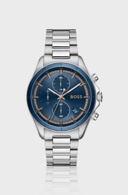 BOSSLETIC stainless-steel watch with blue dial, Silver tone