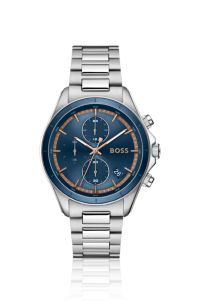 BOSSLETIC stainless-steel watch with blue dial, Silver tone