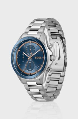 BOSSLETIC stainless-steel watch with blue dial, Silver tone