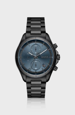 BOSSLETIC black-plated watch with blue dial, Dark Grey