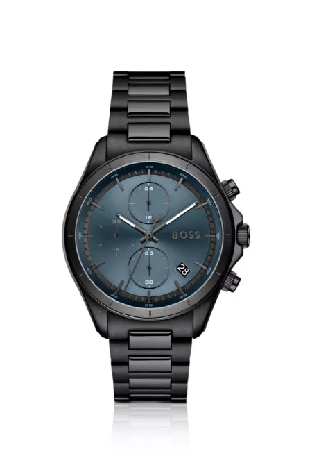 BOSSLETIC montre en plaqué noir avec cadran bleu