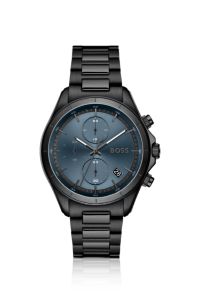 BOSSLETIC black-plated watch with blue dial, Dark Grey