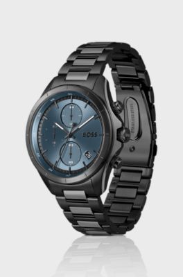 BOSSLETIC black-plated watch with blue dial, Dark Grey