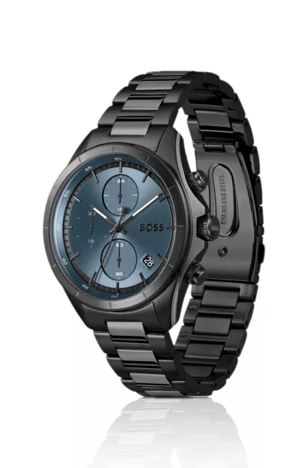BOSSLETIC montre en plaqué noir avec cadran bleu