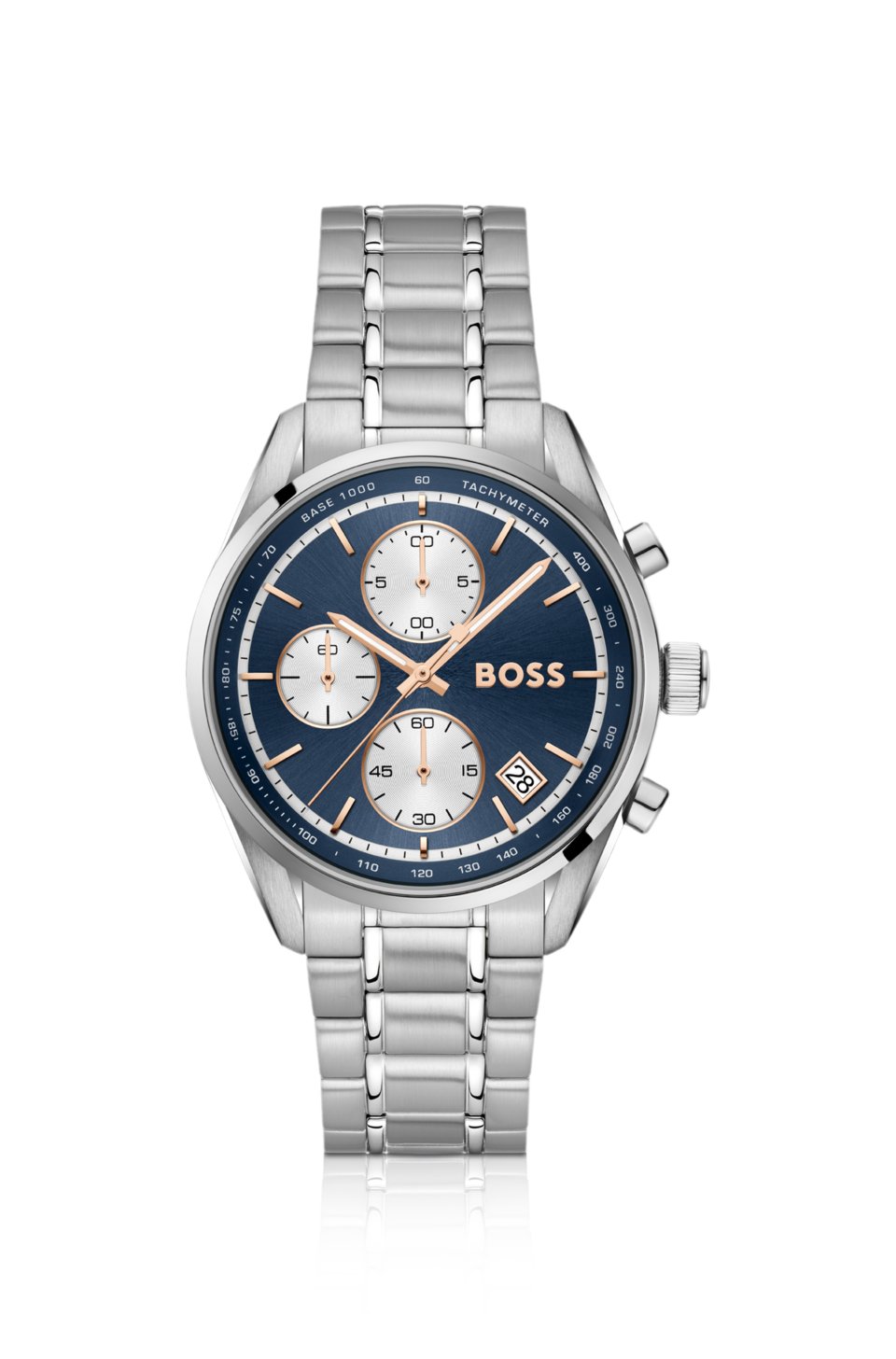 Grand Prix stainless-steel watch with blue dial