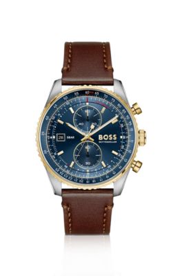 Skytraveller Pro blue-dial watch with sapphire crystal, Brown