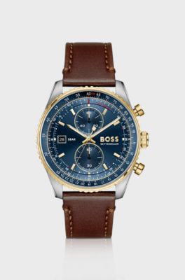 Skytraveller Pro blue-dial watch with sapphire crystal, Brown