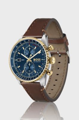Skytraveller Pro blue-dial watch with sapphire crystal, Brown