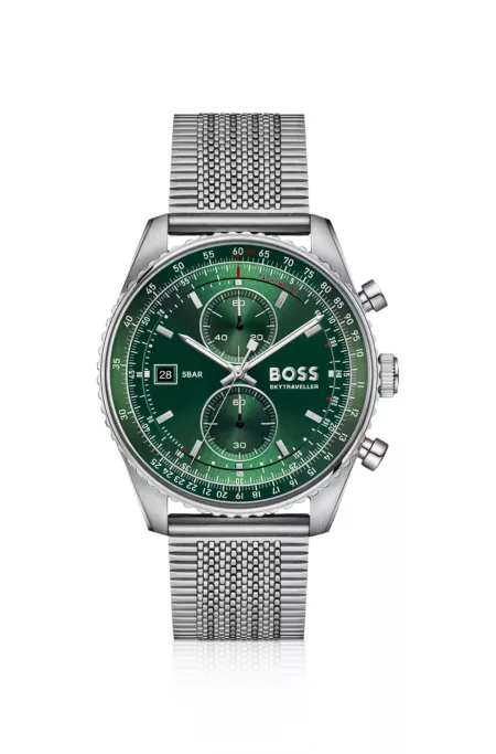 Skytraveller Pro green-dial watch with sapphire crystal