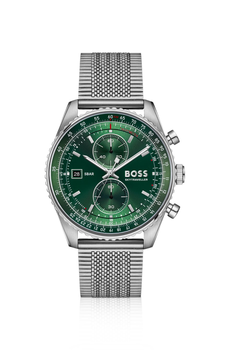 Skytraveller Pro green-dial watch with sapphire crystal