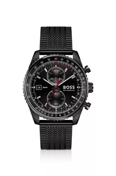 Skytraveller Pro black-plated watch with sapphire crystal