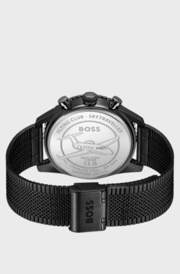 Skytraveller Pro black-plated watch with sapphire crystal , Black