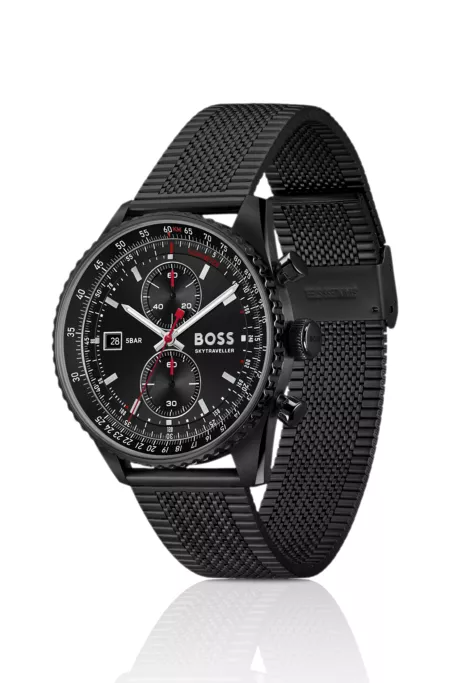 Skytraveller Pro black-plated watch with sapphire crystal