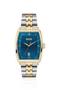 Principle Ark two-tone watch with blue textured dial, Silver tone