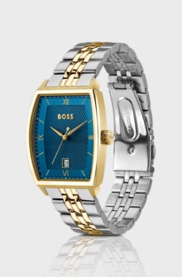 Principle Ark two-tone watch with blue textured dial, Silver tone