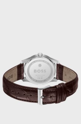 Principle Prestige watch with silver-white textured dial, Dark Brown