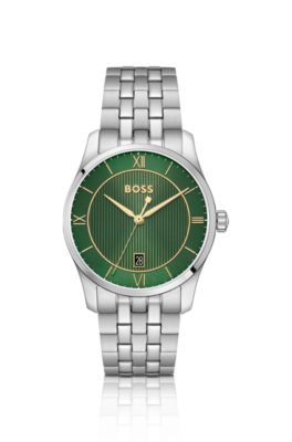 Principle Prestige watch with green textured dial, Silver tone