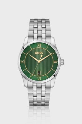 Principle Prestige watch with green textured dial, Silver tone