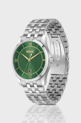 Principle Prestige watch with green textured dial, Silver tone