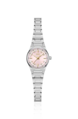 Candor Gracey watch with pink crystal-accented dial, Silver tone